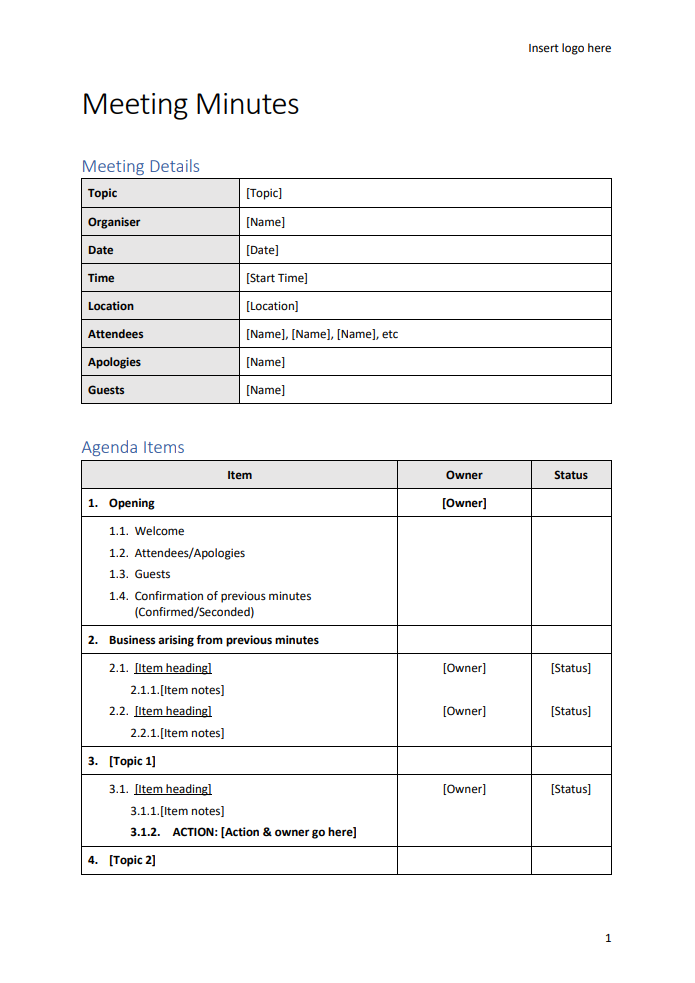 Meeting Minutes Template Everyday Documents